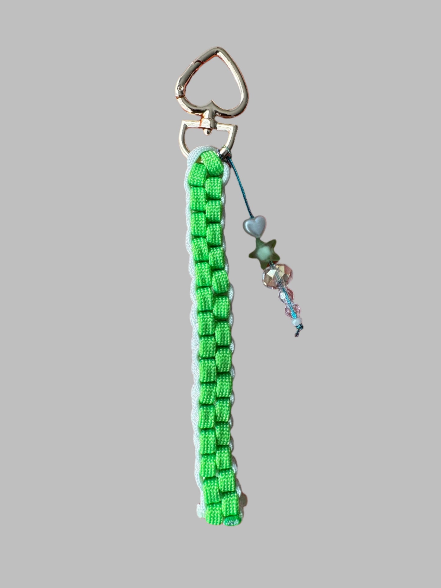 Green and white paracord with beads
