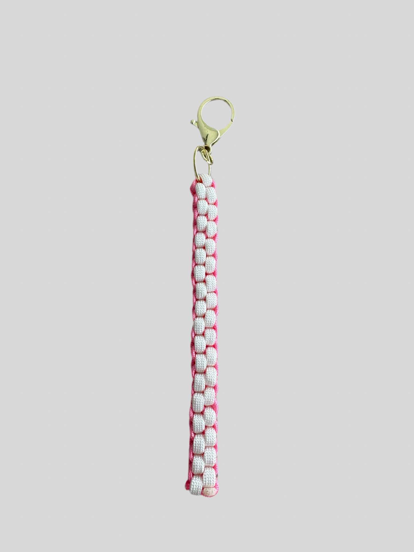 Custom pink and white cord bag charm