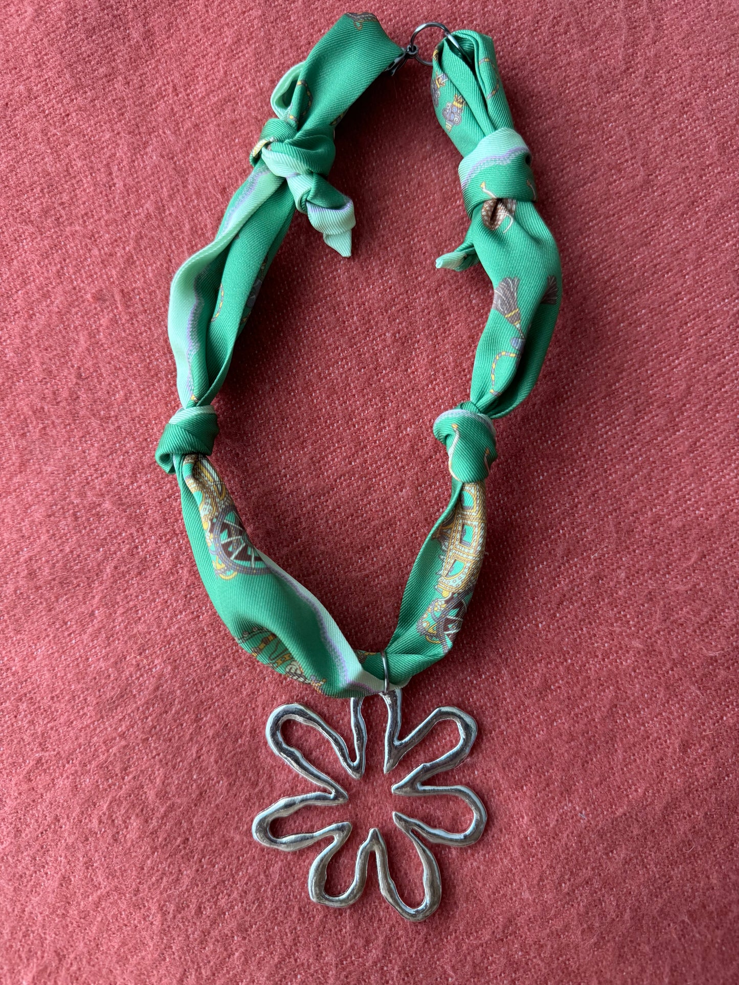 Silver Flower Scarf Necklace