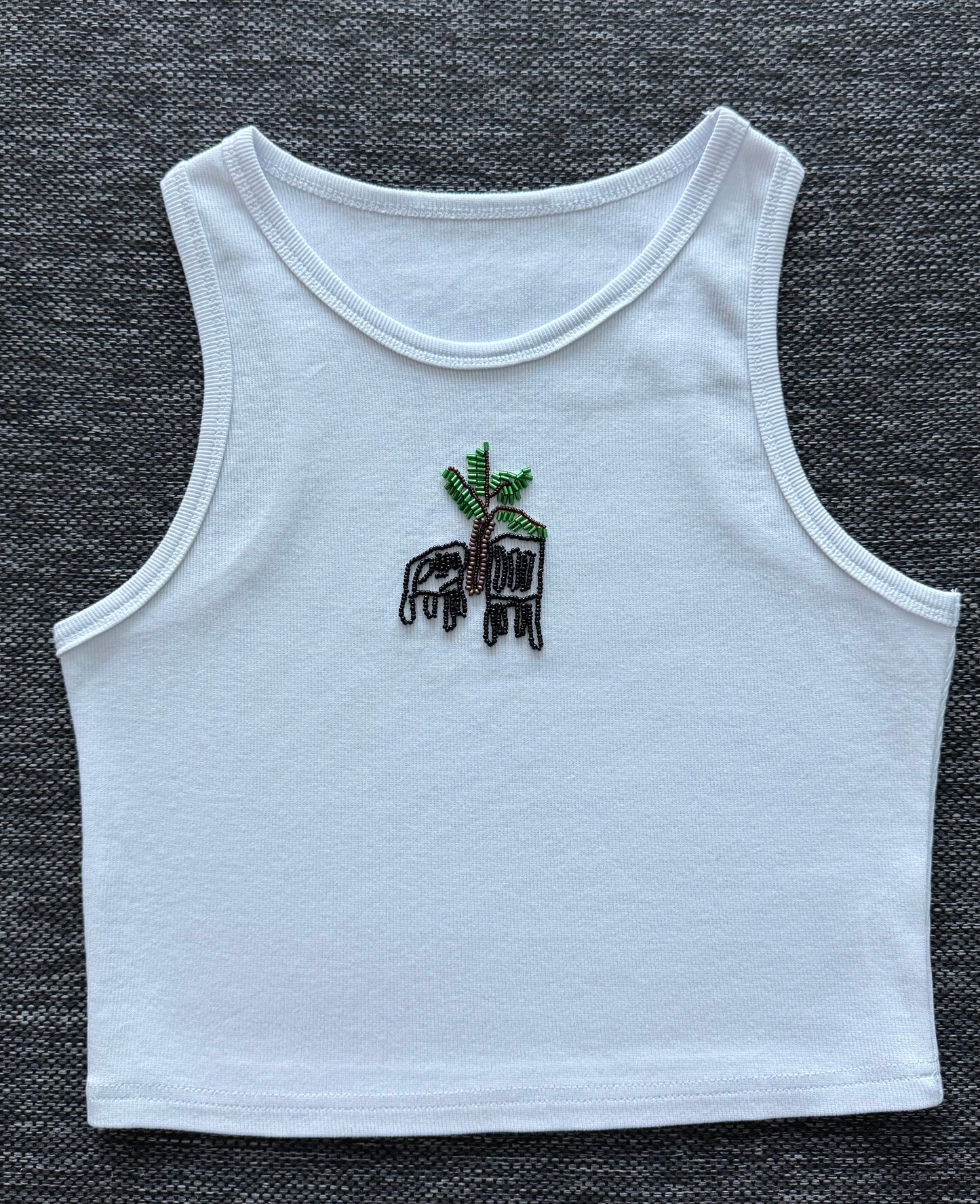 Custom embroidered tank Palm tree and chairs