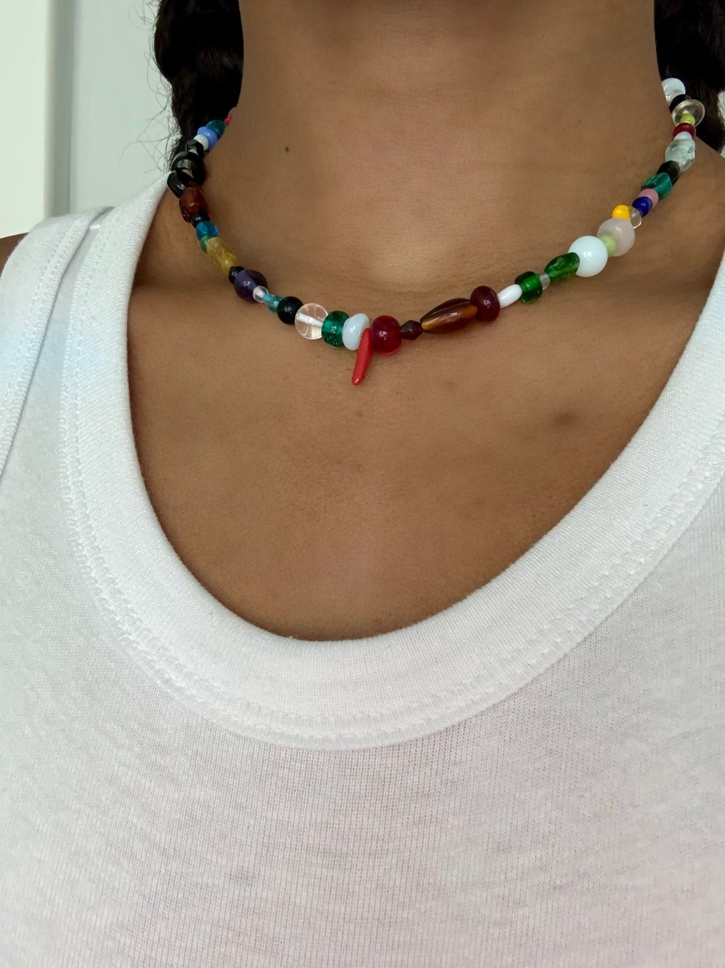 Colorful Glass Beaded Necklace With Gold Letter Pendant