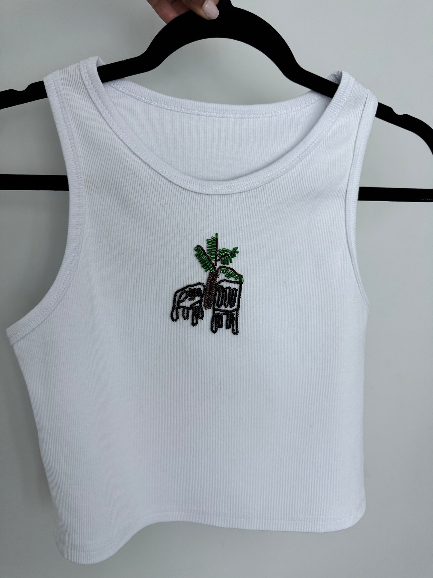 Custom embroidered tank Palm tree and chairs