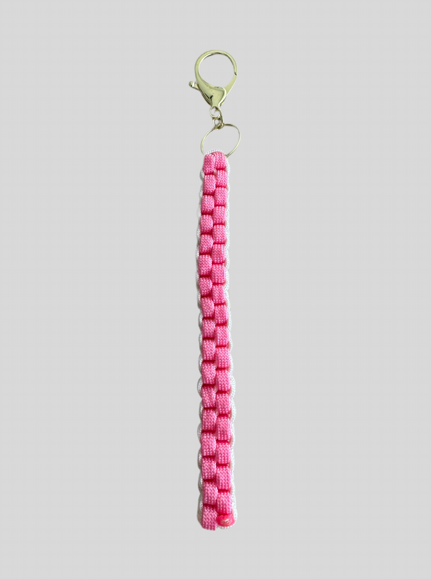 Custom pink and white cord bag charm