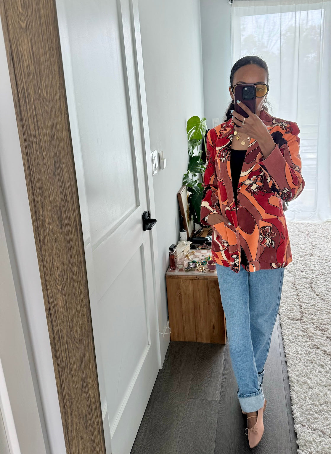 Harvé Bernard Colorful Abstract Orange Blazer