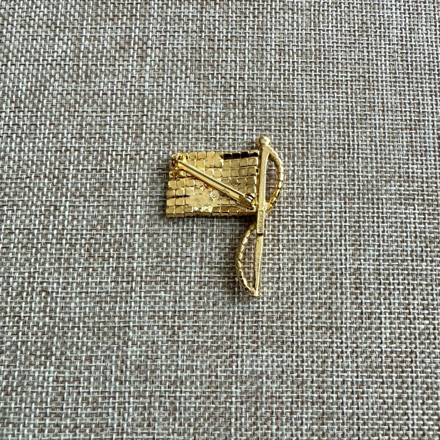 Vintage Gold Rhinestone American Flag Brooch