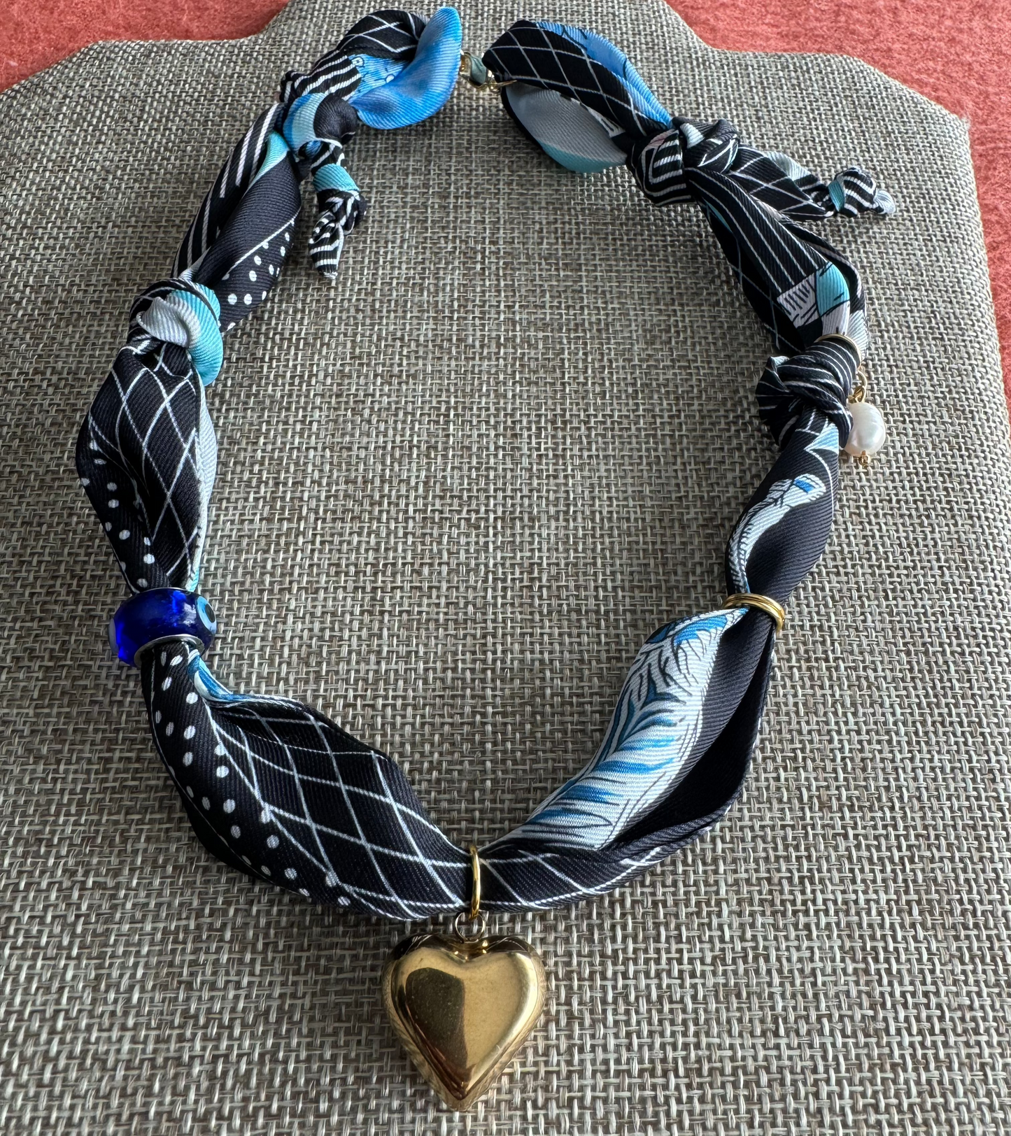 Blue Heart Scarf Necklace
