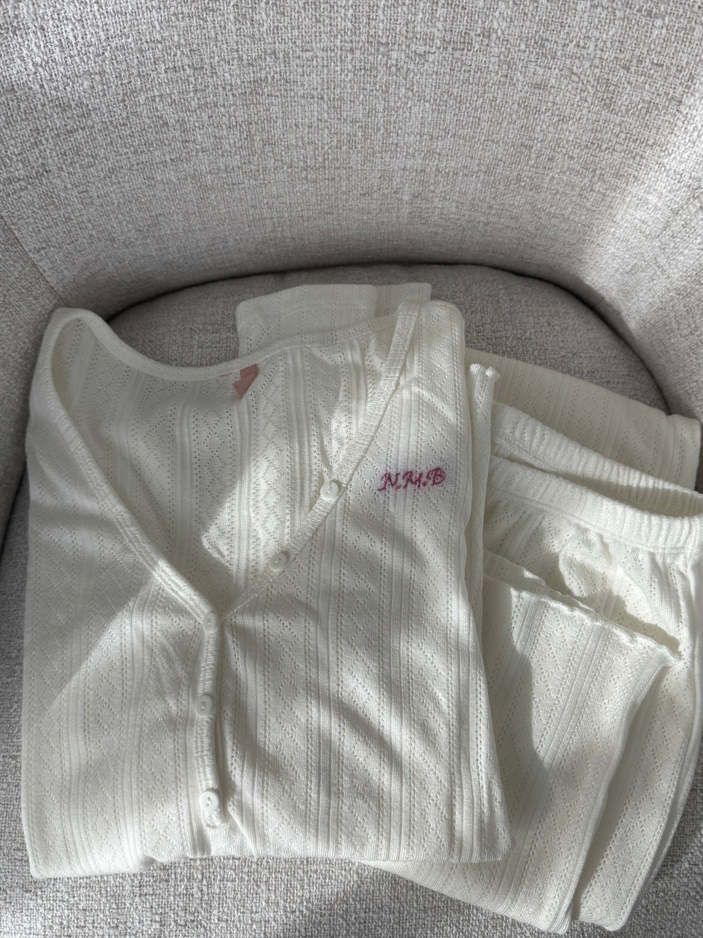 Personalized Cotton Pointelle Pajama Set | Embroidered Monogram Pajamas