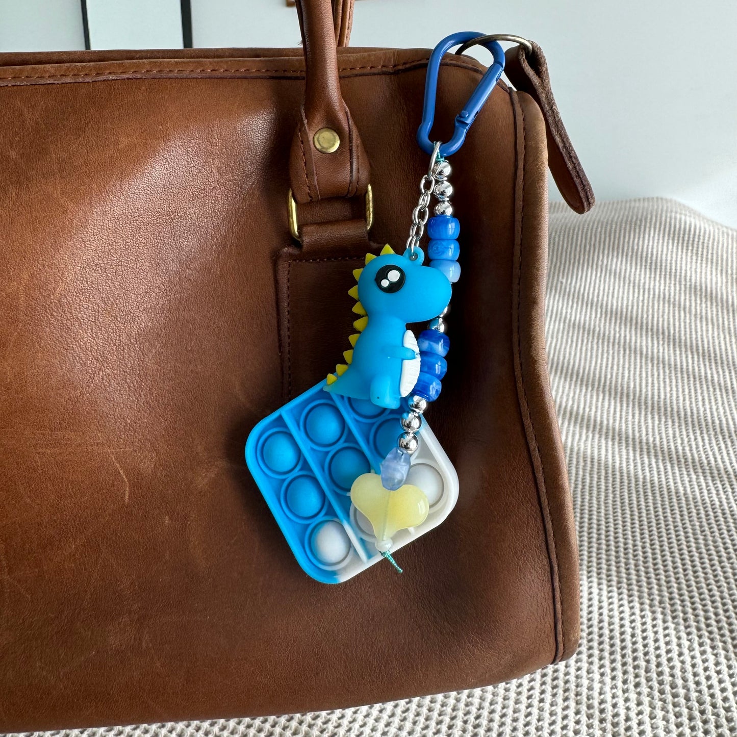 Blue Dino and beads bag charm