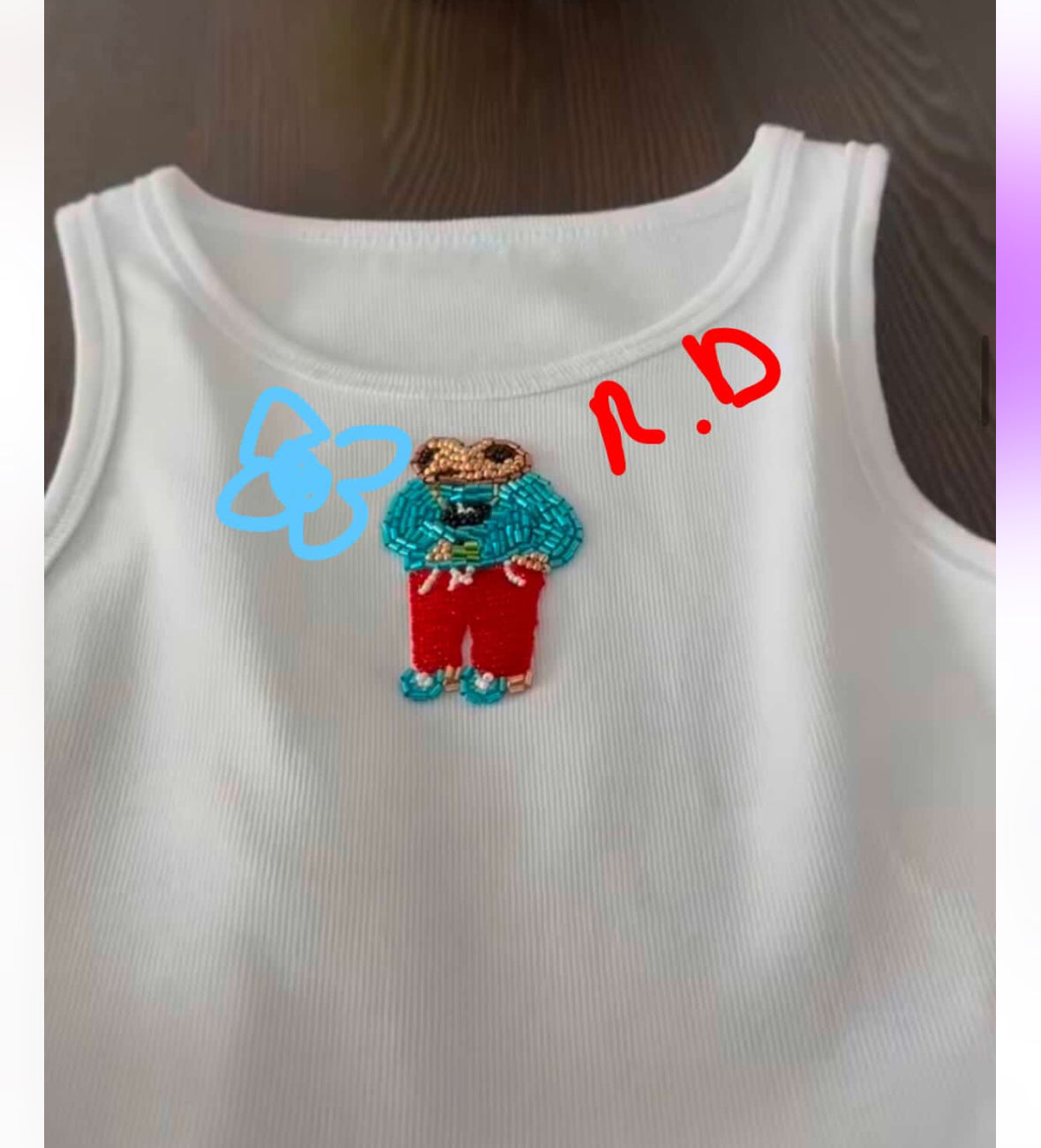 Concho Custom embroidered tank with blue flower and DR Letters