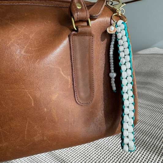 Teal and White Bag Charm with Pearls