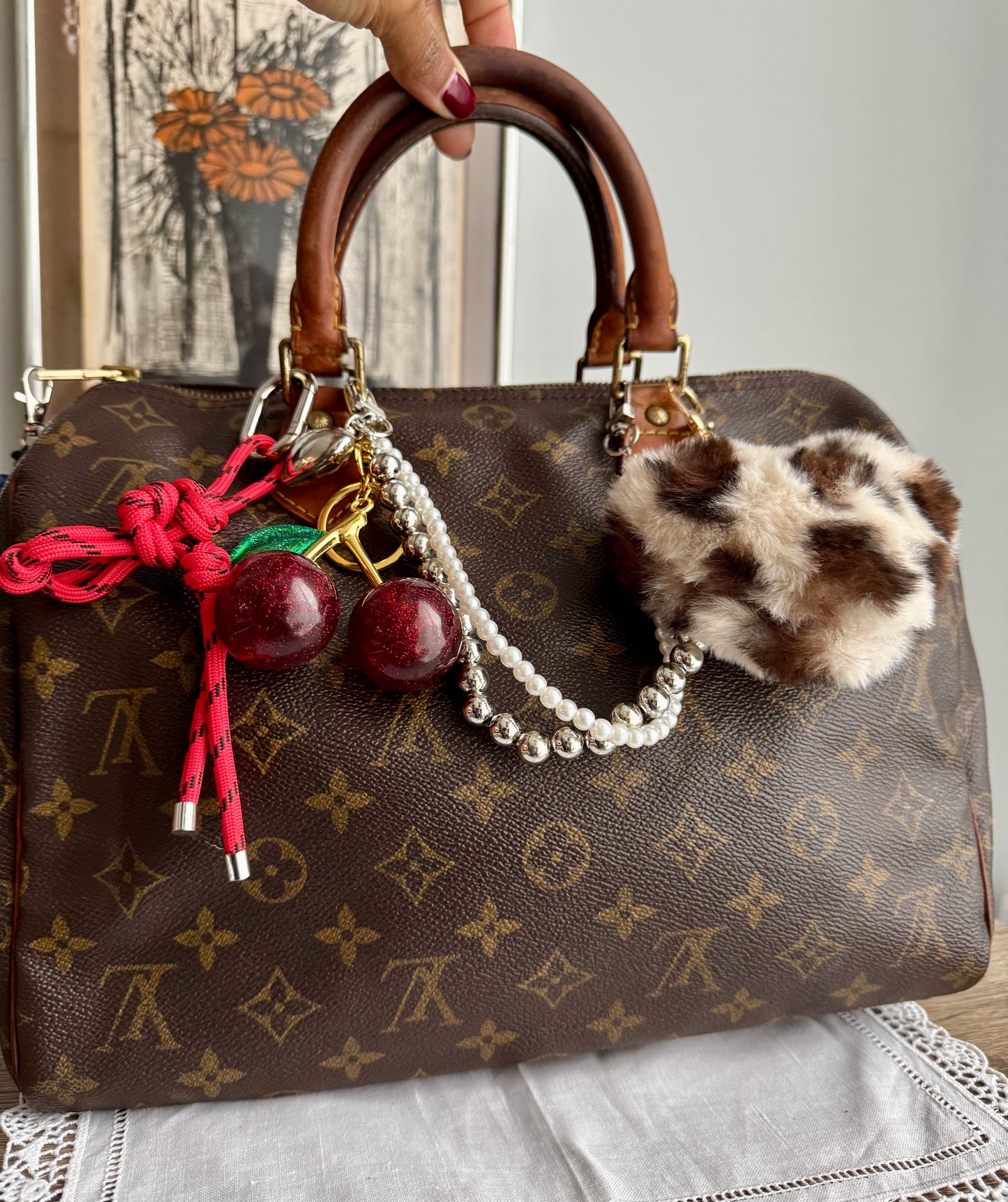 Customized Vintage Louis Vuitton Speedy 30 - Cherry Heart Edition