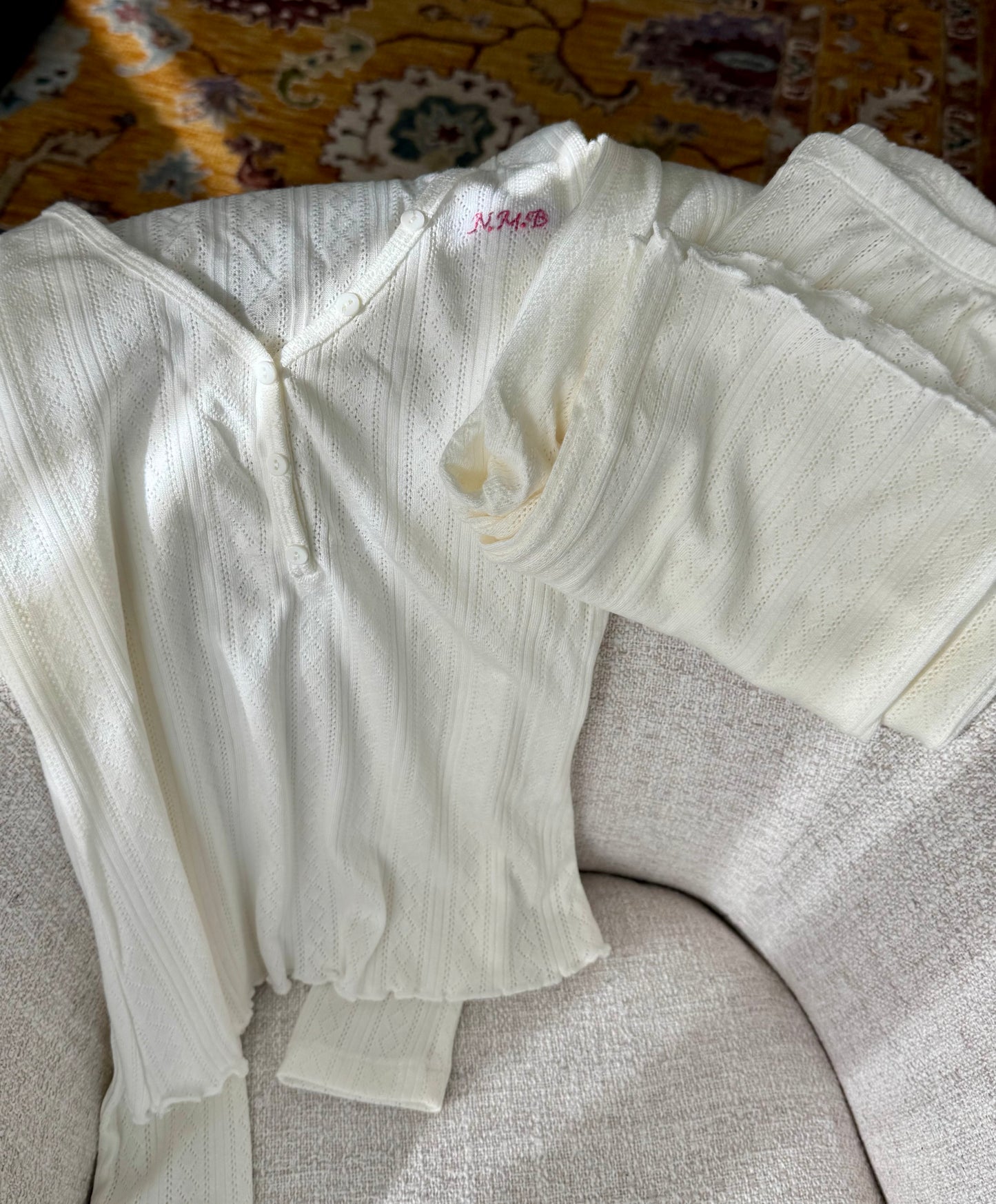 Personalized Cotton Pointelle Pajama Set | Embroidered Monogram Pajamas