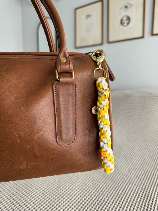 Yellow and White Cord bag charm