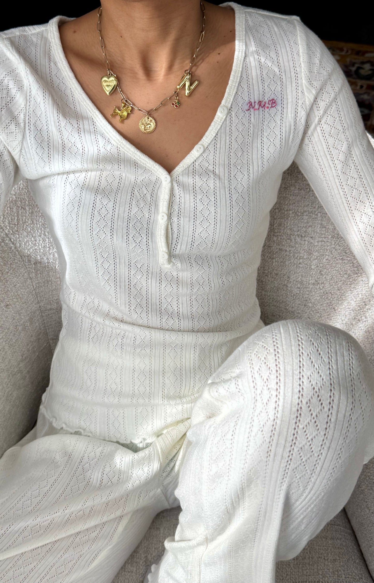 Personalized Cotton Pointelle Pajama Set | Embroidered Monogram Pajamas