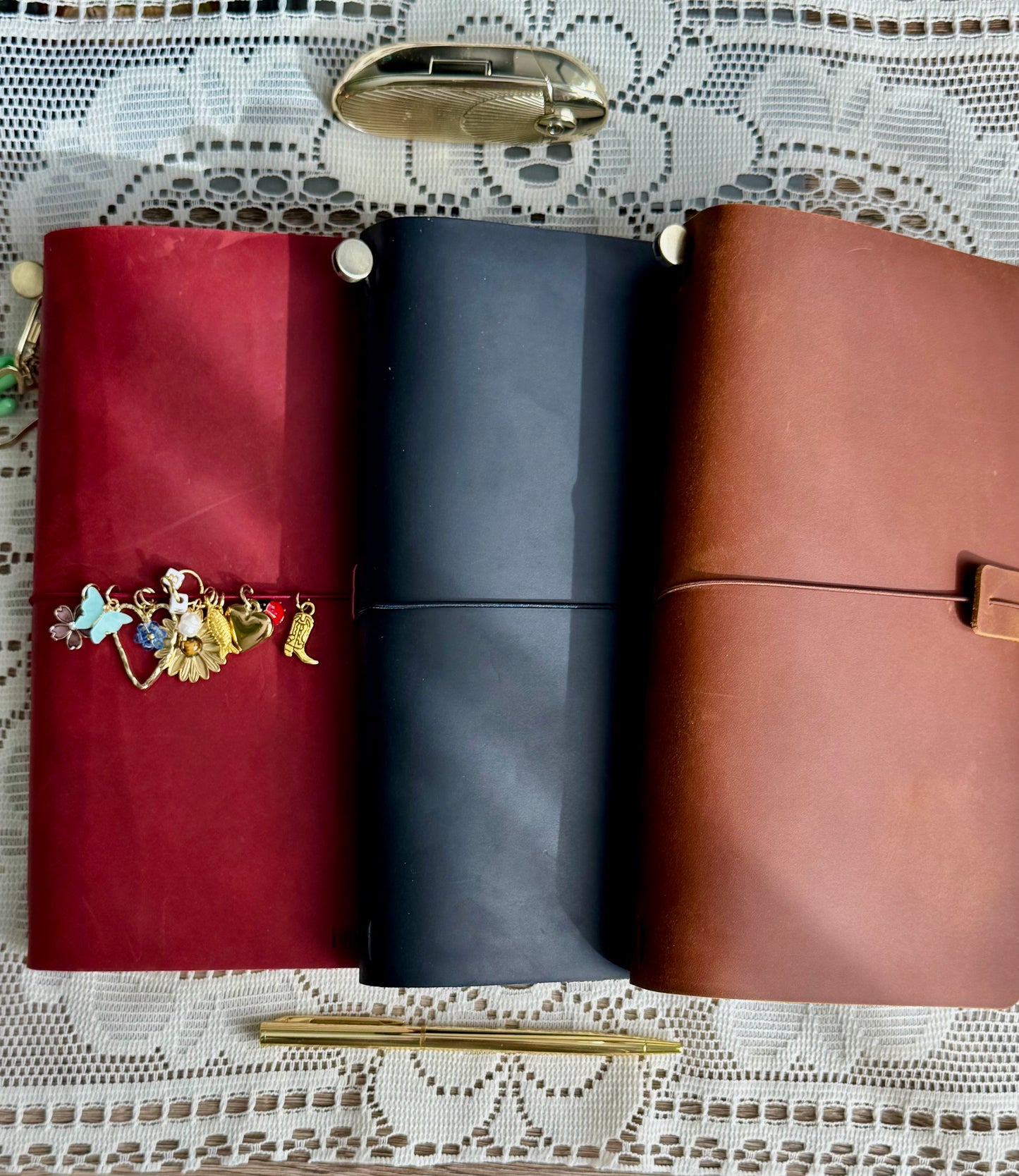 Handmade Custom Travelers Journal With Charms