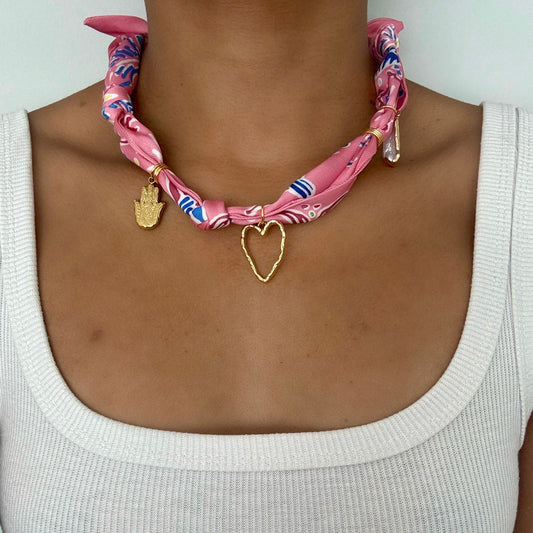 Pink Heart Scarf Necklace