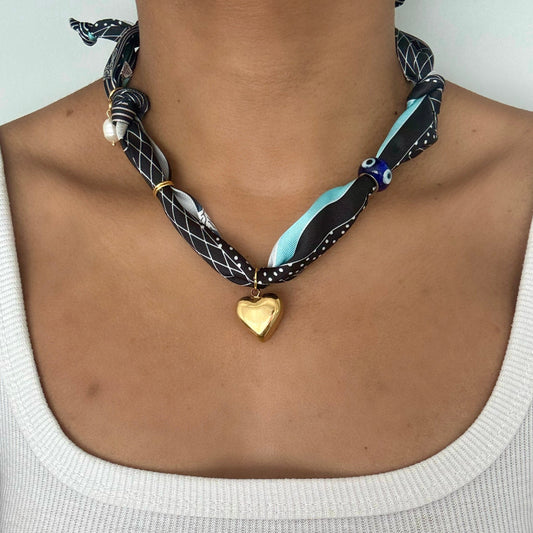 Blue Heart Scarf Necklace