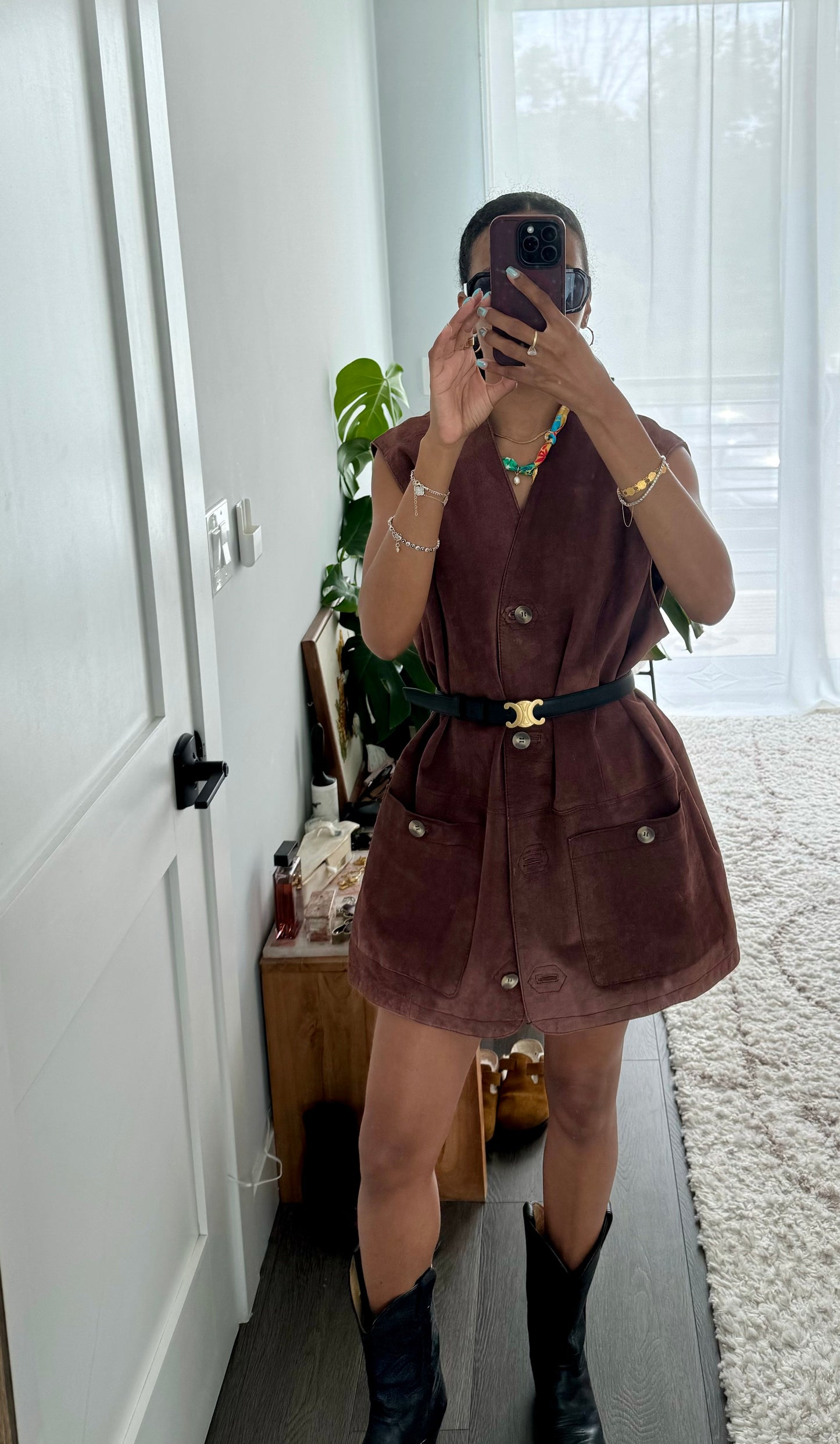 Vintage Brown Suede Vest Dress