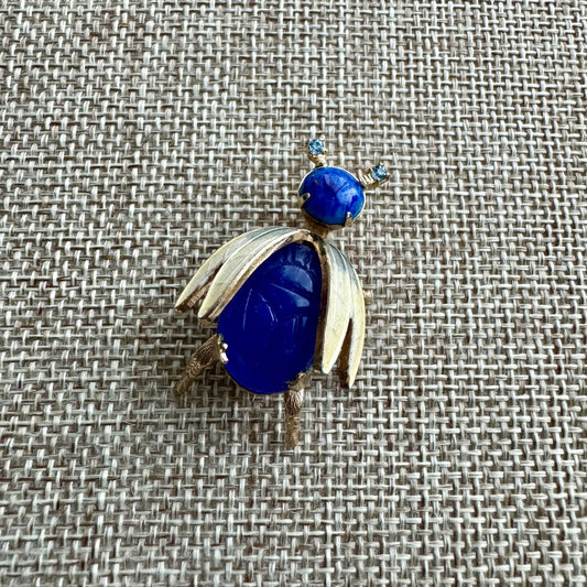 Vintage Lapis and Gold Bug Brooch